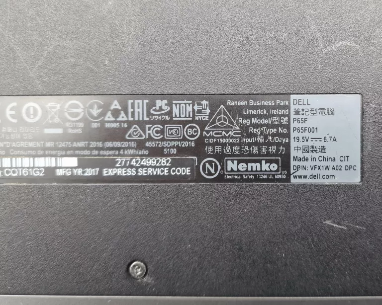 LAPTOP DELL INSPIRON 7000 GAMING I7-7700 8GB 1000 HDD GTX1050 TI