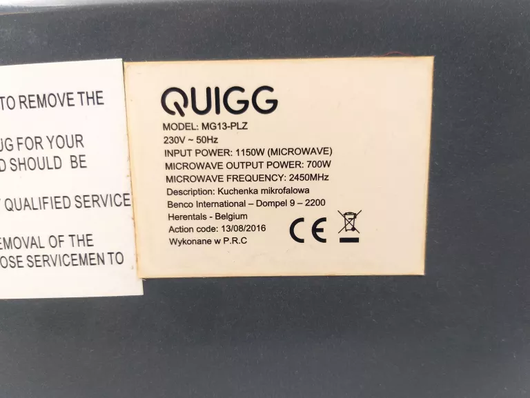 MIKROFALOWKA QUIGG MG13-PLZ CZARNA