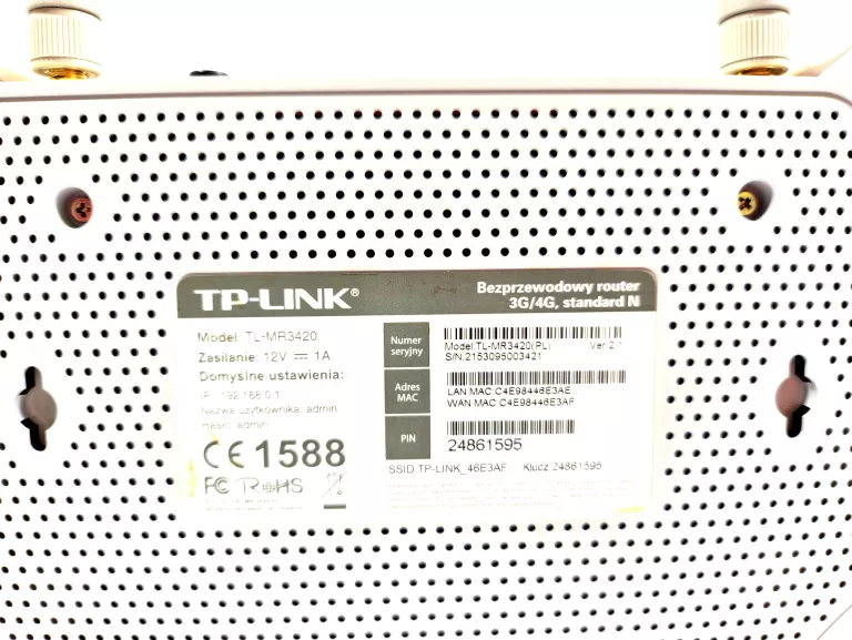 ROUTER TP-LINK TL-MR3420 802.11N (WI-FI 4), 802.11G, 802.11B