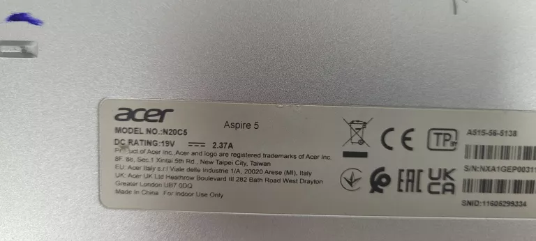 LAPTOP ACER N20C5 ASPIRE 5 CORE I5 1135G7 8GB/512