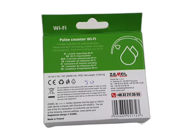 ZAMEL LICZNIK PRĄDU ENERGII GAZU WODY WI-FI SUPLA