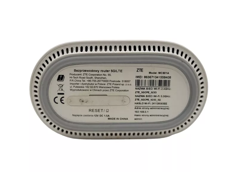 ROUTER ZTE MC801A 5G 3,6GBPS WI-FI 6 1800MB/S 2.4 / 5 GHZ (DUALBAND)