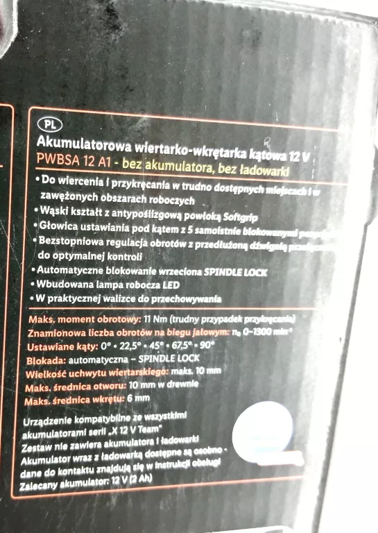 PARKSIDE | WIERTARKO-WKRĘTARKA KĄTOWA PWBSA 12 A1