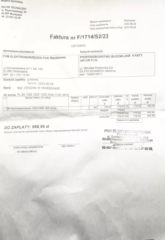 MŁOTOWIERTARKA DEWALT D25144K-QS D25144K SDS-PLUS