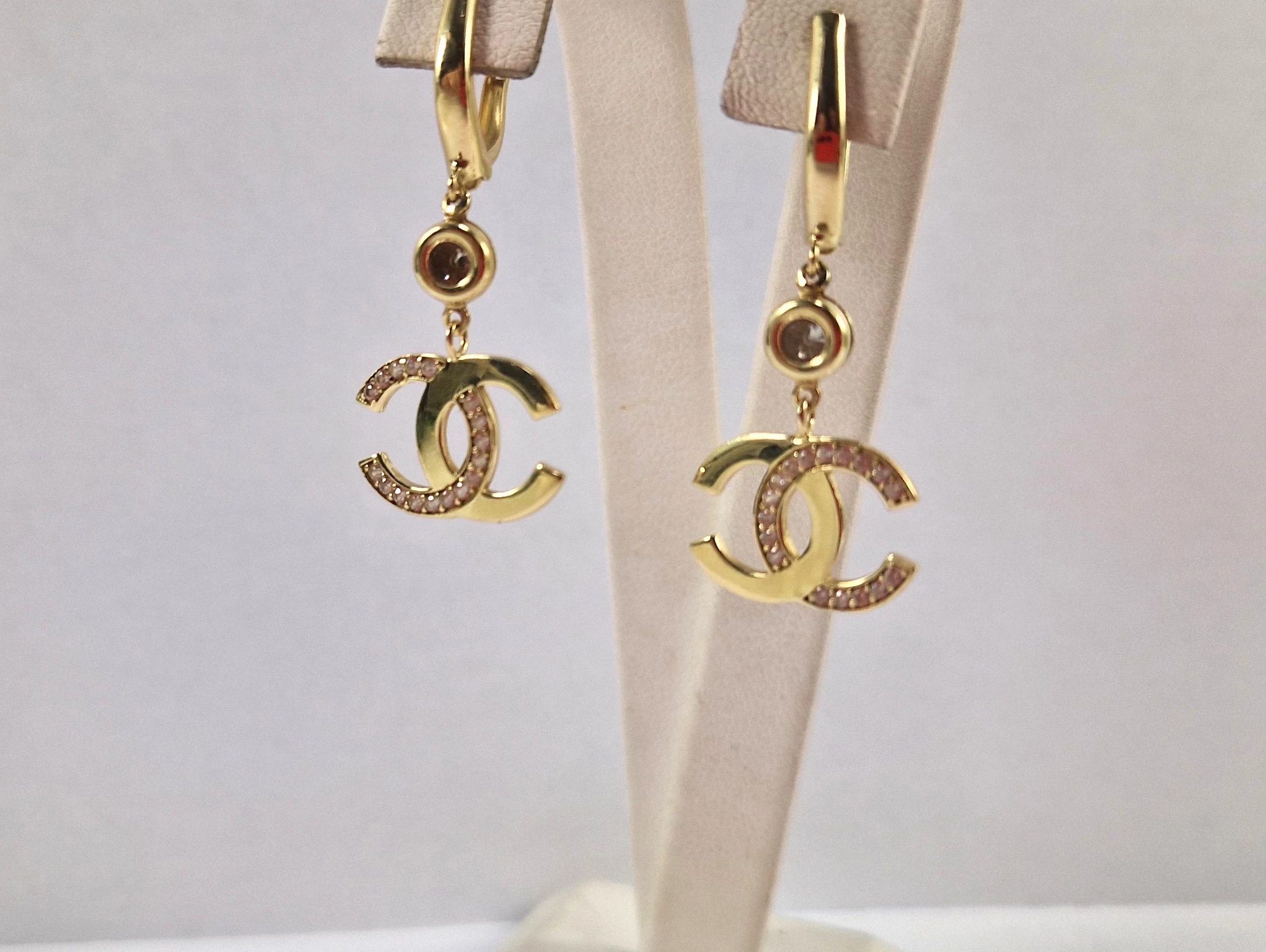 zlote-kolczyki-chanel-z-cyrkoniami-p585-388g-stan-uzywany