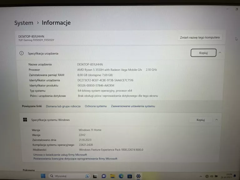 LAPTOP GAMINGOWY ASUS FX500DT 8GB RYZEN 5 OPIS