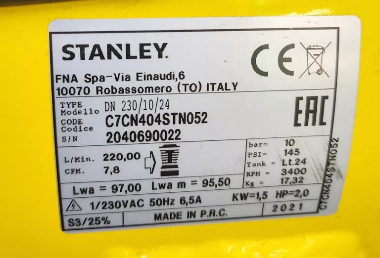 KOMPRESOR BEZOLEJOWY STANLEY DN 230/10/24