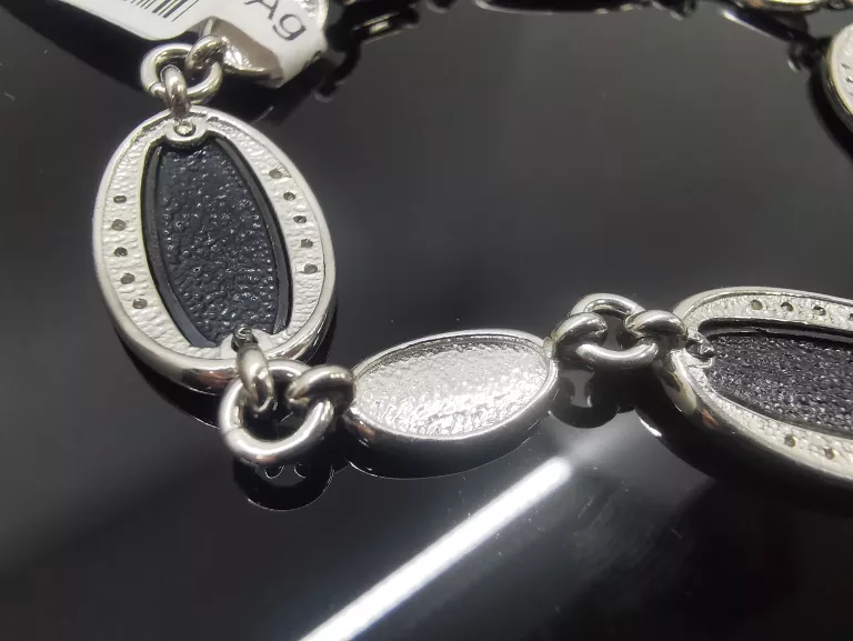 SREBRNA BRANSOLETKA Z CZARNYMI WSTAWKAMI 12,09G/925/17CM