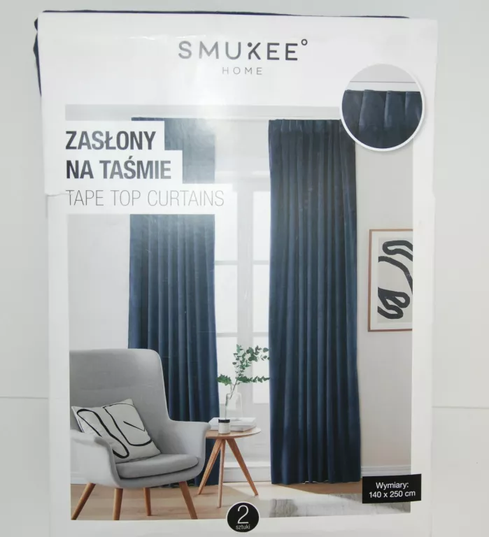 ZASŁONY NA TAŚMIE SMUKEE 2SZT 140 X 250 CM AKSAMITNE GRANAT
