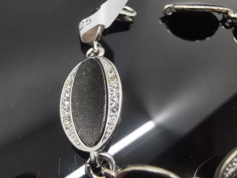 SREBRNA BRANSOLETKA Z CZARNYMI WSTAWKAMI 12,09G/925/17CM