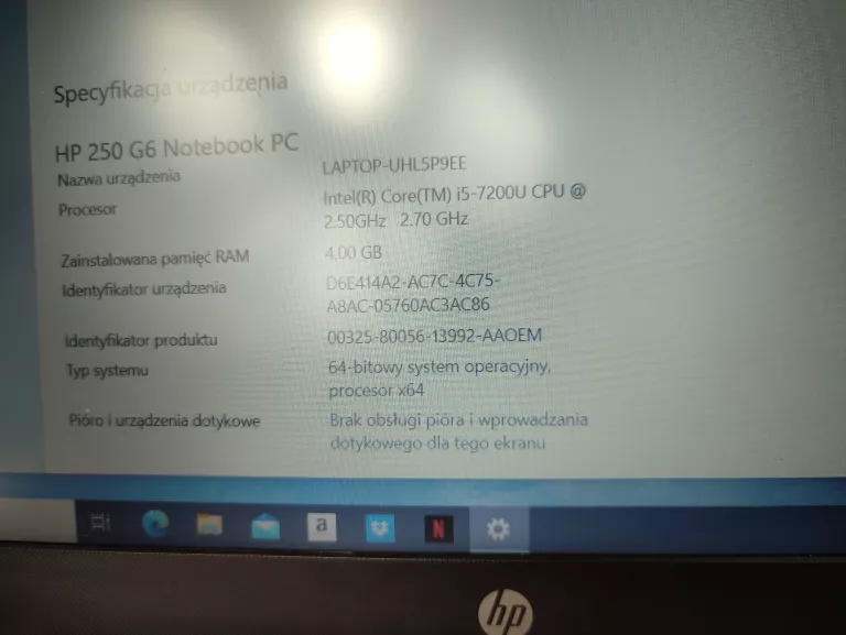 LAPTOP HP 3168NGW HASŁO