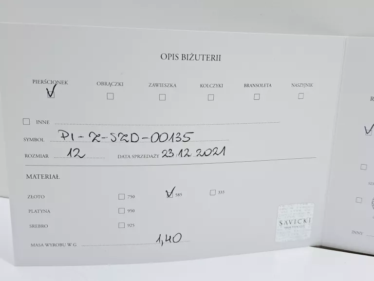 PIERŚCIONEK SAVICKI ZŁOTO DIAMENTY SZAFIR 1,40G 585