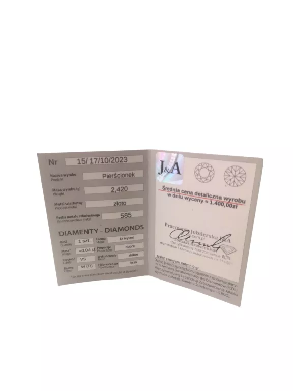 ZŁOTY PIERŚCIONEK Z BRYLANTEM 0,04CT 585 - 2,44 G