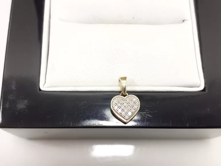 ZŁOTA ZAWIESZKA 585 WYSADZANA DIAMENTAMI 0,05CT SERCE SERDUSZKO CERTYFIKAT