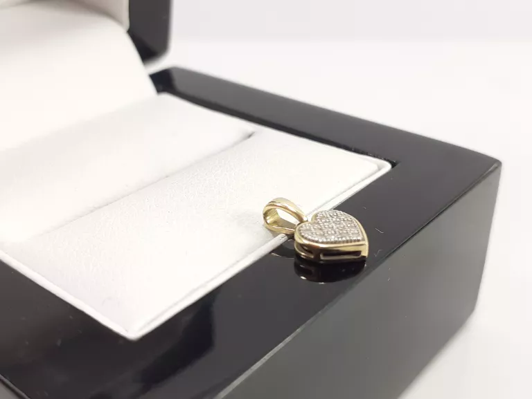 ZŁOTA ZAWIESZKA 585 WYSADZANA DIAMENTAMI 0,05CT SERCE SERDUSZKO CERTYFIKAT