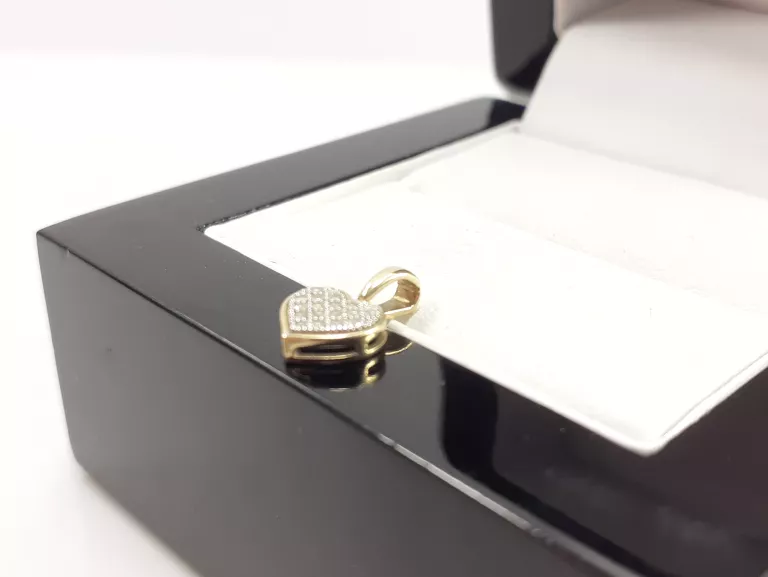 ZŁOTA ZAWIESZKA 585 WYSADZANA DIAMENTAMI 0,05CT SERCE SERDUSZKO CERTYFIKAT