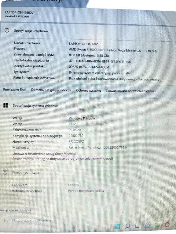 LAPTOP LENOVO IDEAPAD 3 15ADA05