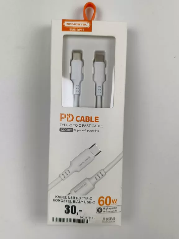 KABEL USB PD TYP-C SOMOSTEL BIAŁY USB-C 1,2M 60W