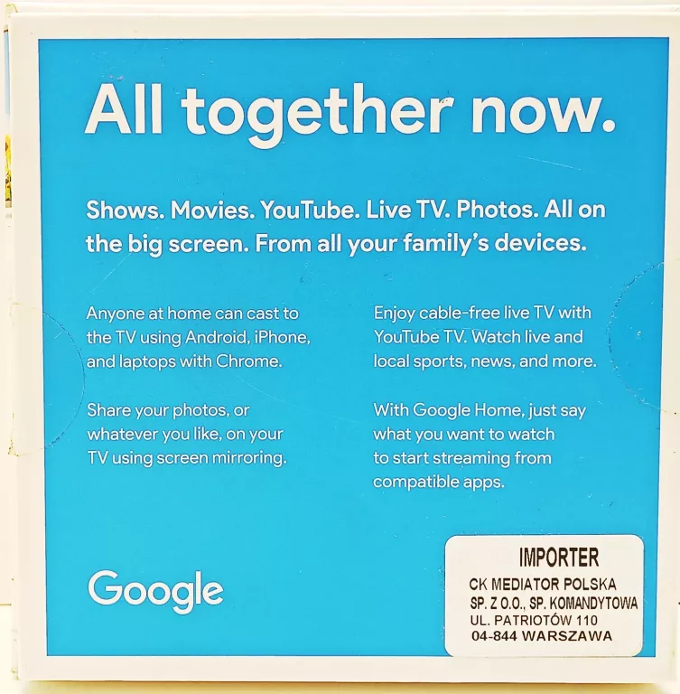 ODTWARZACZ MULTIMEDIALNY GOOGLE CHROMECAST 3.0 8GB