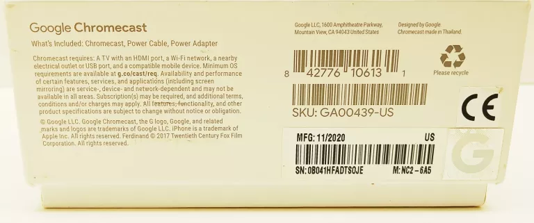 ODTWARZACZ MULTIMEDIALNY GOOGLE CHROMECAST 3.0 8GB