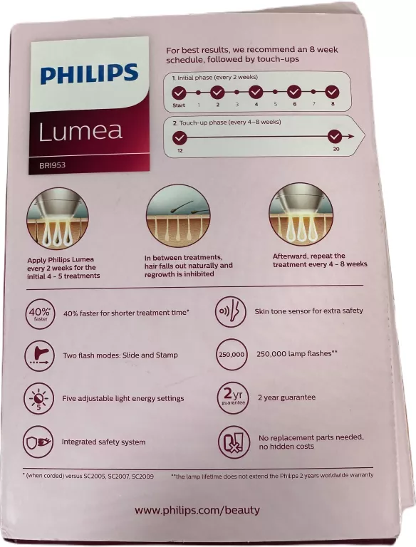 DEPILATOR LASEROWY PHILIPS LUMEA PRESTIGE IPL BRI953/00 DEPLIACJA ŚWIATŁEM