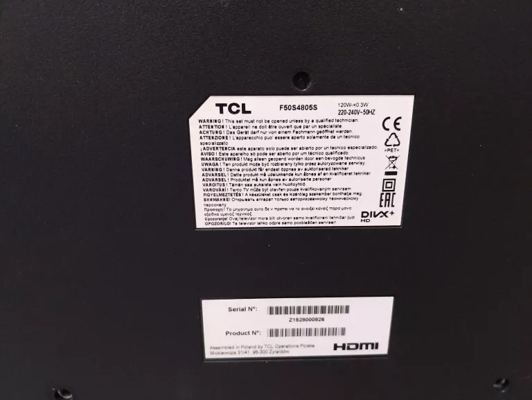 TELEWIZOR TCL F50S4805S BRAK PILOTA I PODSTAWKI !