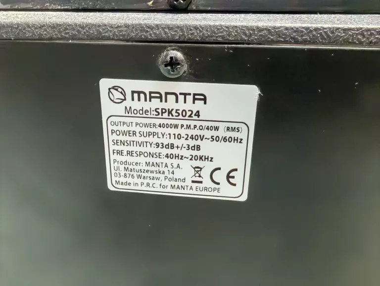 GŁOŚNIK PRZENOŚNY MANTA SPK 5024 CZARNY 40 W