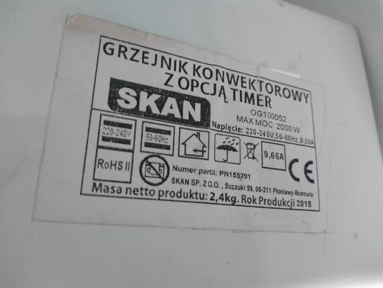 SKAN GRZEJNIK KONWEKTOROWY TIMER 2000W