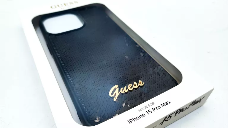 Guess Sequin Script Metal iPhone 15 Pro Max Case - Czarny 