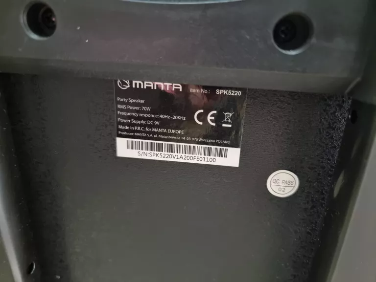 GŁOŚNIK MANTA SPK 5220 70W KARAOKE BLUETOOTH