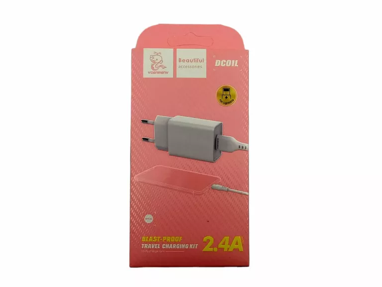 ŁADOWARKA SIECIOWA DO IPHONE LIGHTNING 2.4A + KABEL USB BIAŁA DENMEN 2400M