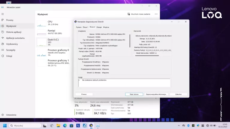 LAPTOP LENOVO LOQ 15IRH8 I5-13420H 16/512 GB SSD RTX 3050 6GB 15.6" W11 GW
