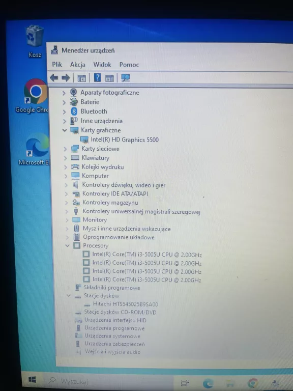 LAPTOP HP 250 G5/WIN10/I3-5GEN/4GB/250HDD BRAK BATERII + ŁAD + MYSZ