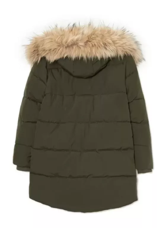 OCIEPLANY PŁASZCZ Z KAPTUREM KHAKI CROPP