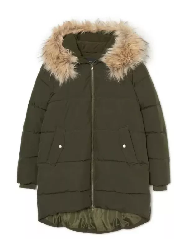 OCIEPLANY PŁASZCZ Z KAPTUREM KHAKI CROPP
