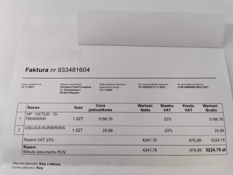 HP VICTUS 15-FB0400NW RYZEN 5 16GB/512GB RTX3050 GWAR