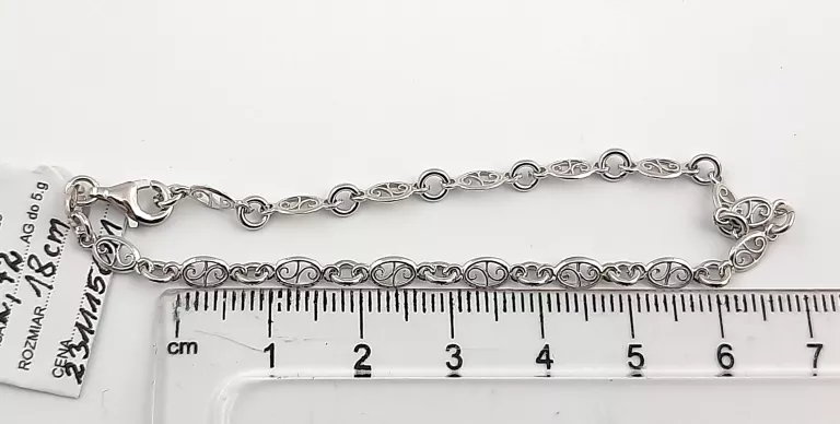 ŚLICZNA SREBRNA BRANSOLETKA 2,72G 18CM