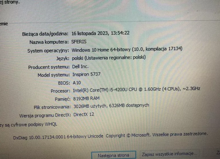 LAPTOP DELL INSPIRON 17R 5737 8/16GB WIN 10 HOME/INT.CORE I5/HDD