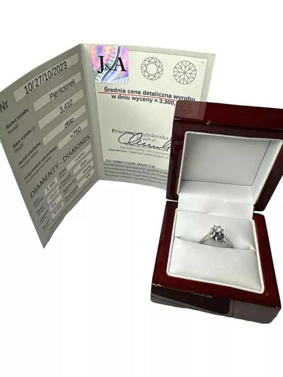 WYJĄTKOWY PIERŚCIONEK DIAMENT BIAŁE ZŁOTO 18K