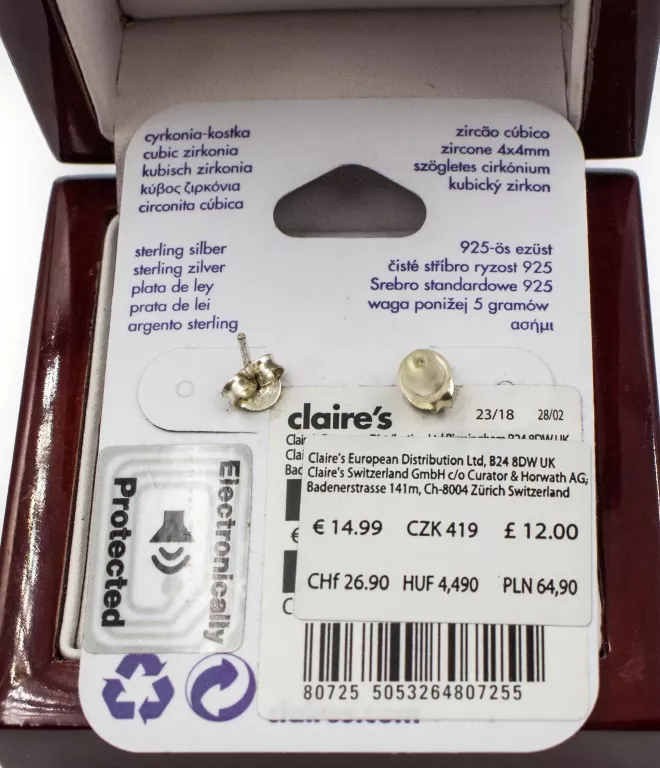 KOLCZYKI SREBNE CYRKONIE BIŻUTERIA 6MM
