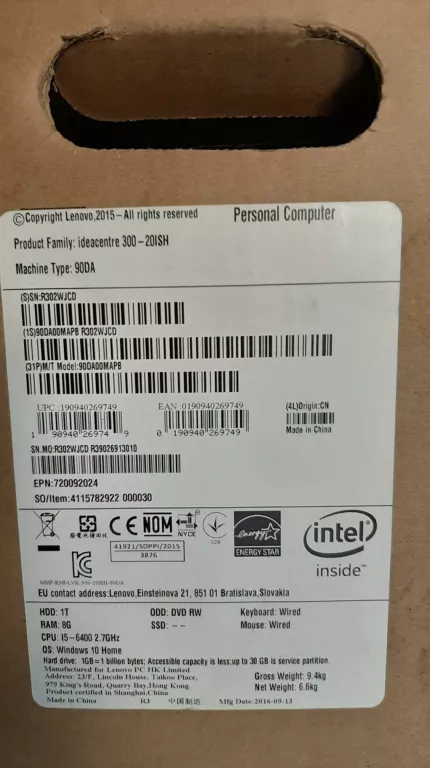 KOMPUTER STACJONARNY LENOVO IDEACENTRE 300-20ISH COREI5 ITB 8GB GTX 750