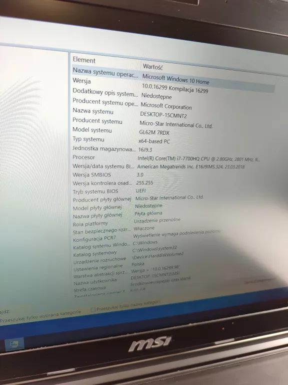 LAPTOP MSI GAMING I7 8/1000GB SSD NVIDIA GTX 1050