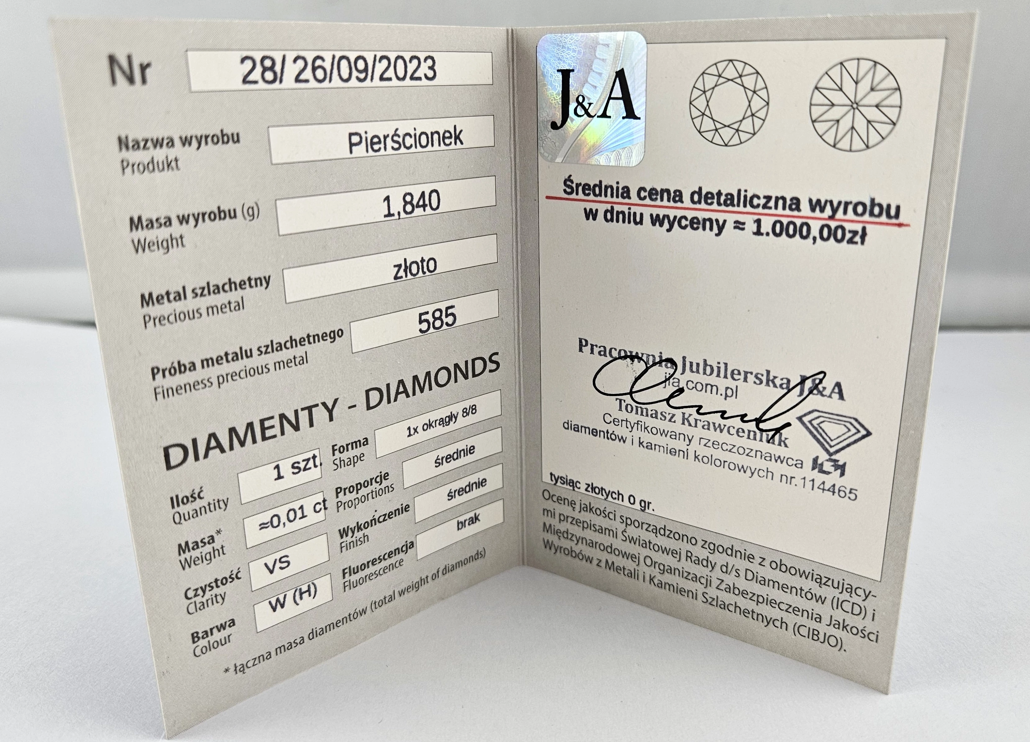 zloty-pierscionek-184g-585-diament-certyfikat-ean-gtin-5903772009156