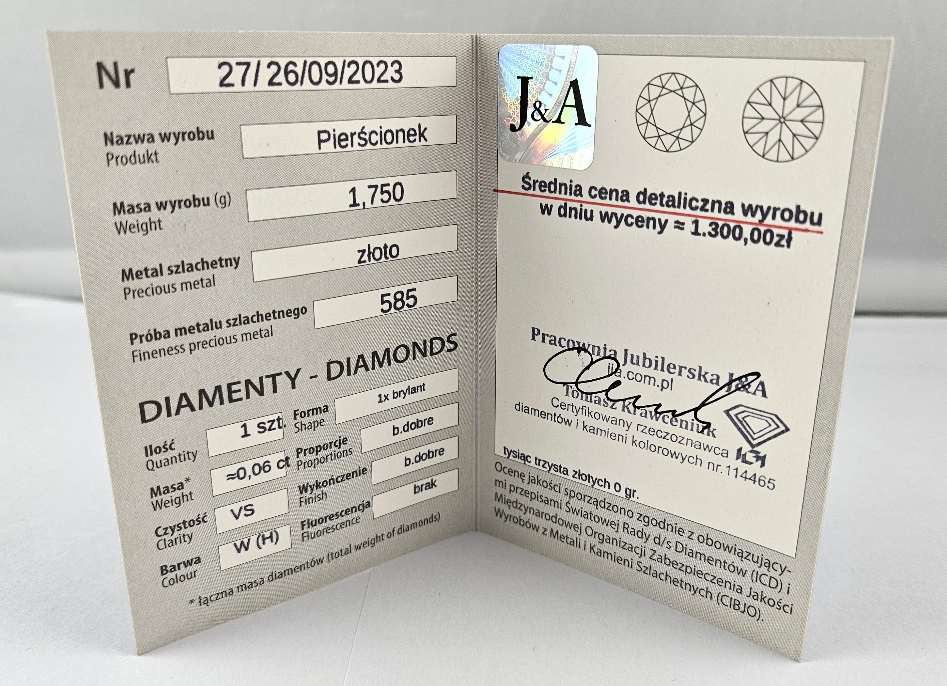 zloty-pierscionek-175g-585-brylant-certyfikat-ean-gtin-5903772012705