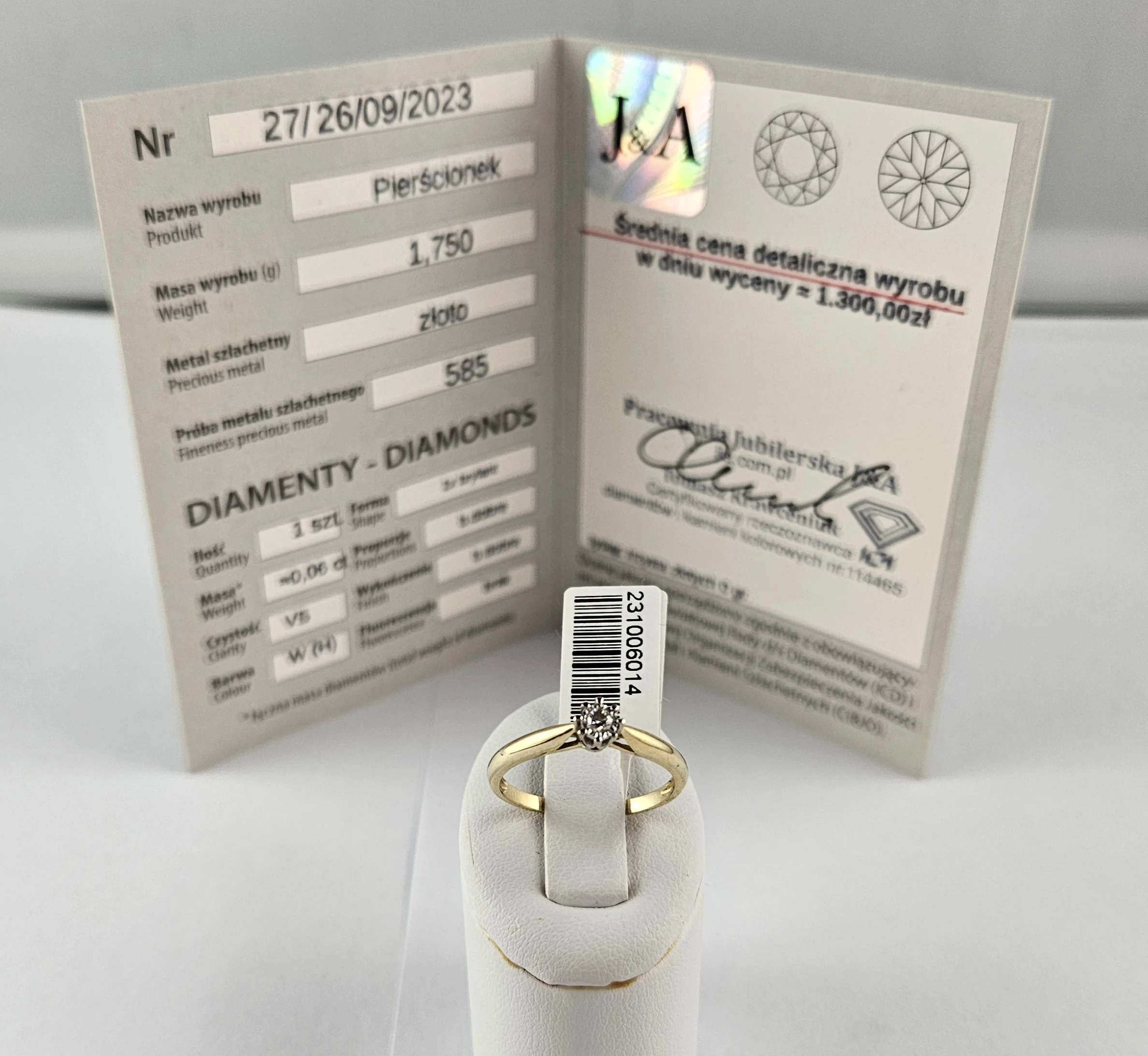 zloty-pierscionek-175g-585-brylant-certyfikat-wyzwolenia-30-32-szczecin-rs