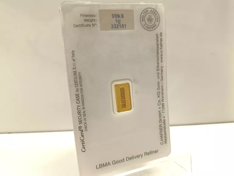 ZŁOTA SZTABKA 1G AU 999.9 C.HAFNER