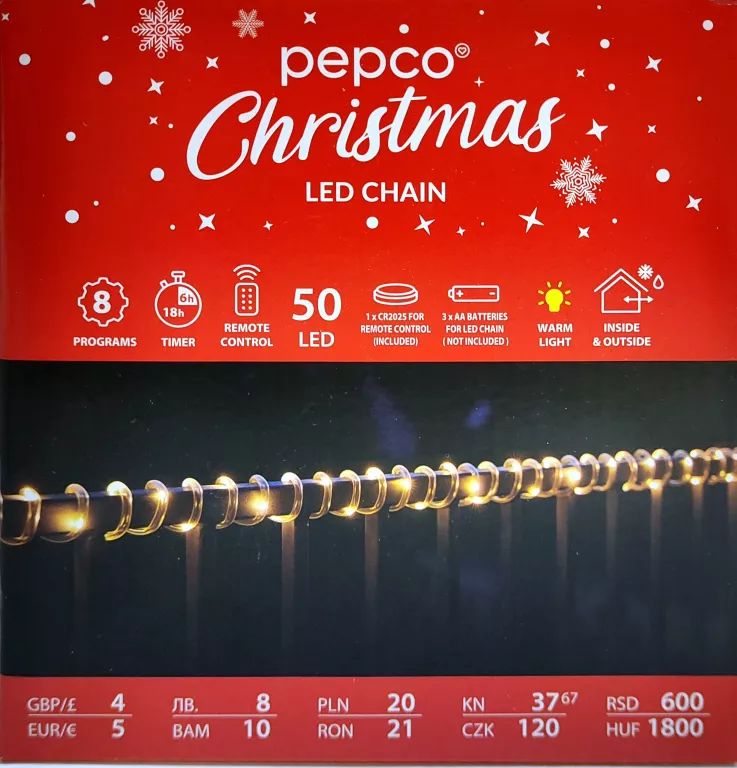 ŁAŃCUCH ŚWIETLNY PEPCO CHRISTMAS LED CHAIN