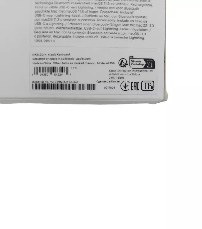 KLAWIATURA BEZPRZEWODOWA APPLE MAGIC KEYBOARD MK2A3D/A