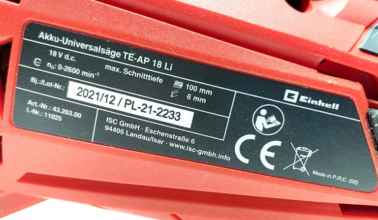 EINHELL PIŁA SZABLASTA TE-AP 18 LI SOLO AKUMULATOR ŁADOWARKA