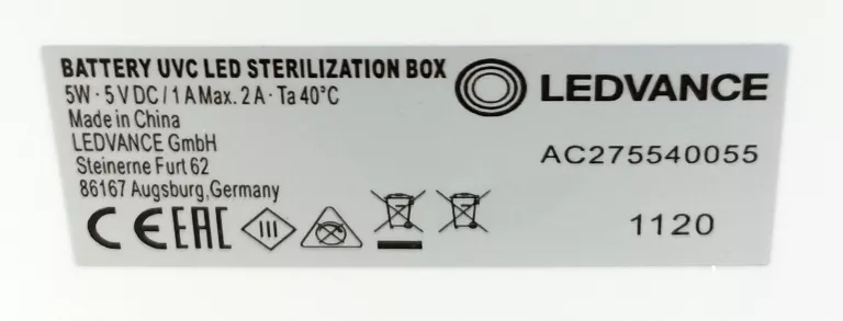 STERYLIZATOR  PRZENOŚNY USB C UV-C STERILIZATION BOX LEDVANCE